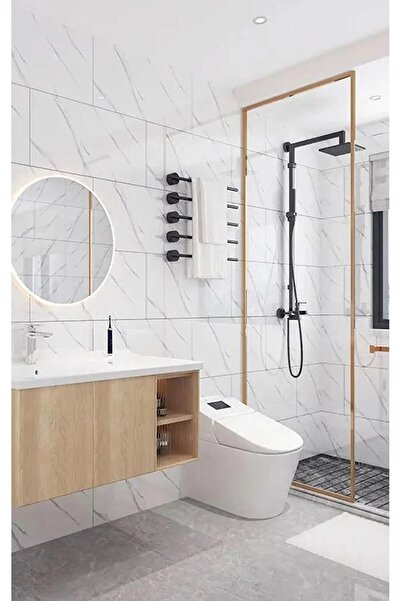 Bien Home 30x60 Cm Beyaz Mermer Desenli Kendinden Yapışkanlı Seramik Köpük Banyo WC Kaplama PVC Duvar Paneli