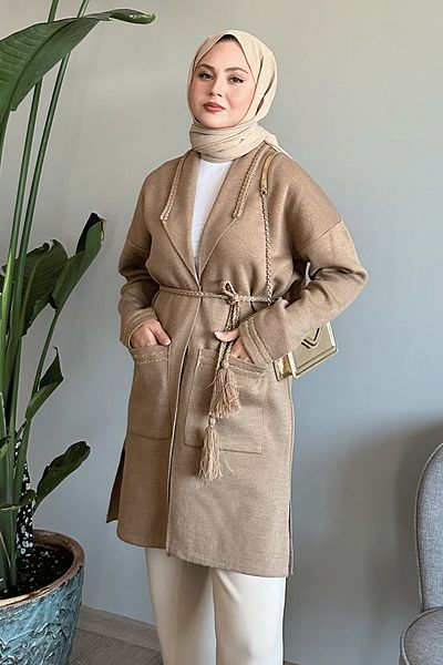 InStyle Πλεκτό μπουφάν Camel με λεπτομέρεια από πλεκτό και γκλίτερ