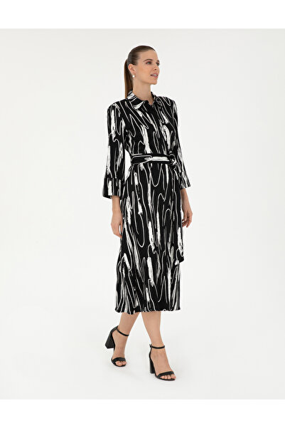 Pierre Cardin Μαύρο λινό υφαντό φόρεμα με άνετη εφαρμογή 50289503-VR046