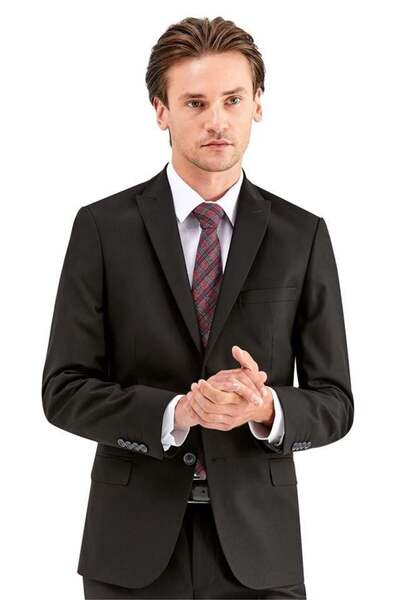 İmza Siyah Gabardin Kırlangıç Yaka Astarlı 6 Drop Slim Fit Dar Kesim Basic Ta...