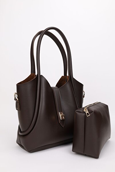 NOTHING Τσάντα μακιγιάζ καφέ με μακριά λουριά - με τσάντα χεριού, ώμου και χιαστί