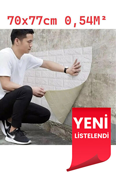 Bien Home 70x77cm(0,53M2) Kendinden Yapışkanlı Beyaz Esnek Sünger Beyaz Tuğla...