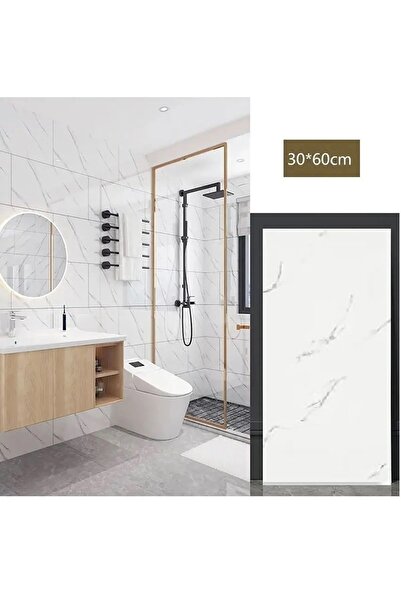 Bien Home 30x60 Cm Beyaz Mermer Desenli Kendinden Yapışkanlı Seramik Köpük Banyo WC Kaplama PVC Duvar Paneli