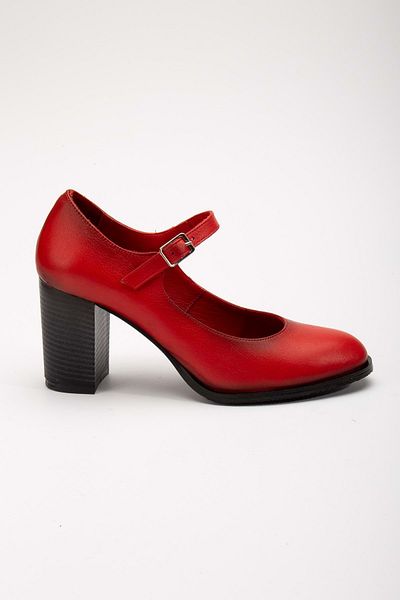ANALİN SHOES Red Genuine Leather Women's Heeled Shoes - Strappy