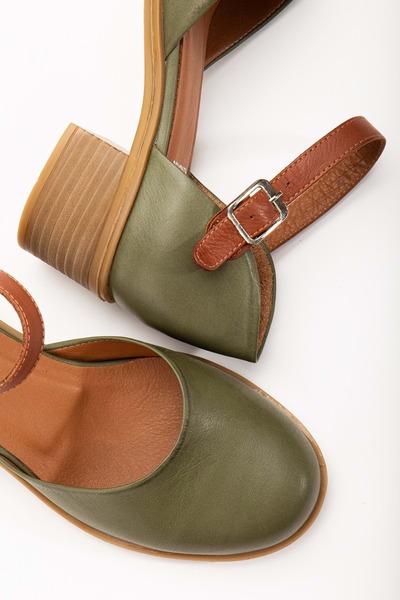ANALİN SHOES Women's Genuine Leather Closed Toe Ankle Strap Sandals Green