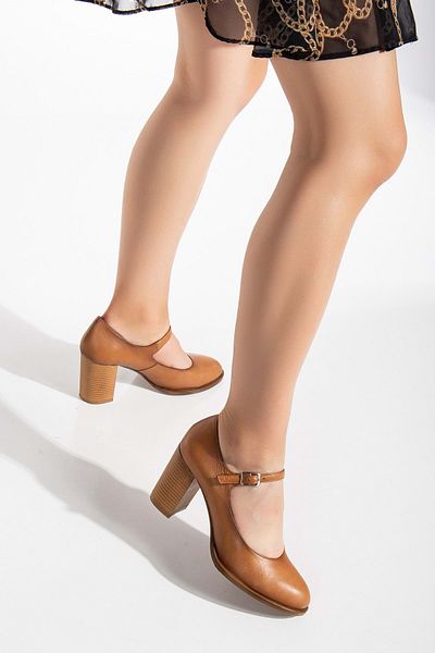 ANALİN SHOES Дамски обувки на висок ток от естествена кожа в кафяво - с каишки