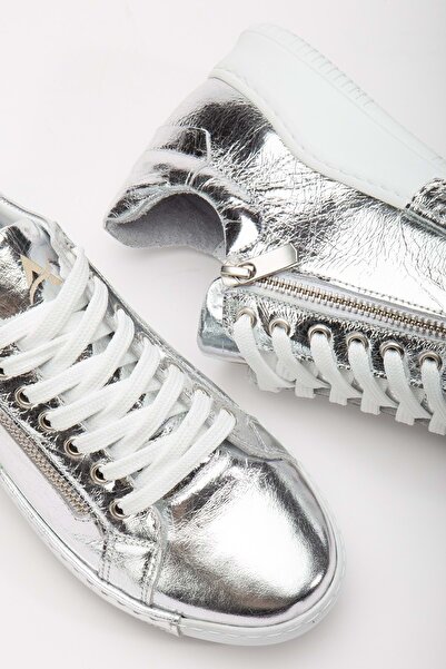 ANALİN SHOES Dámská sportovní obuv z pravé kůže stříbrné barvy - se zipem