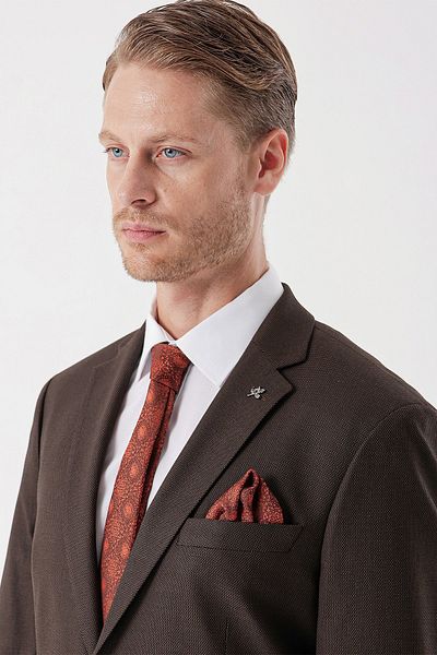 İmza Brown Patterned Dobby Mono Collar 4 Drop Comfort Fit Relaxed Fit Classic Suit1001235150