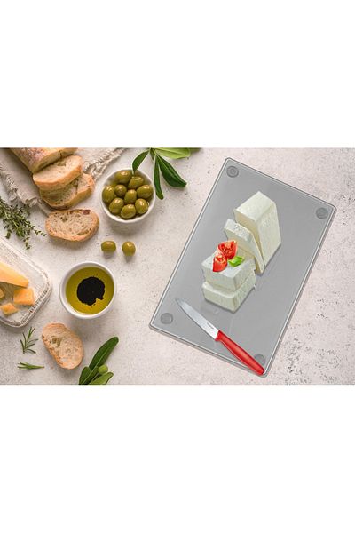 bestablo Glass Cutting Board and Presentation Tray Wooden Base
