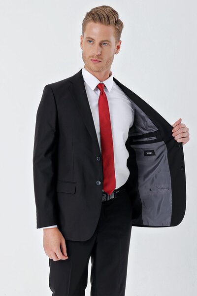 İmza Siyah Gabardin Mono Yaka 6 Drop Comfort Fit Rahat Kesim Basic Takım Elbise 1001240010
