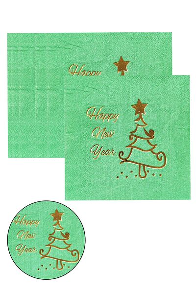 Parti dolabı Set of 16 Green Gold Gilded Happy New Year Printed Napkins Christmas Table Decoration Paper Napkin 33X33