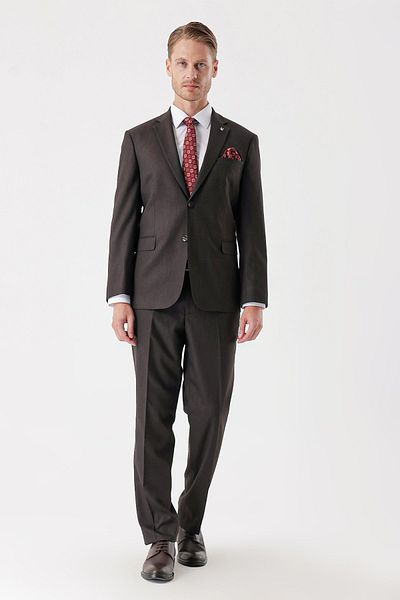 İmza Dark Brown Mono Collar Comfort Fit Suit 1001235150