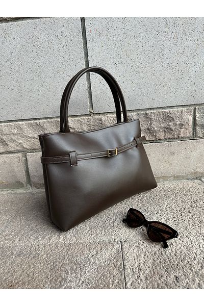 NOTHING Women's Kate - Brown Leather, Belt Detail, Magnet Cover Hand Shoulder Bag