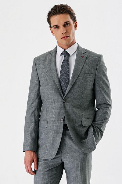 İmza Gray Plaid Mono Collar Lycra 6 Drop Comfort Fit Relaxed Fit Classic Suit1001240165