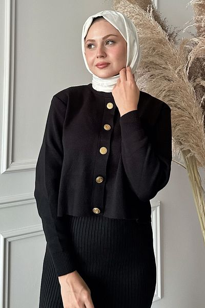 InStyle بدلة تريكو سوداء مزدوجة مضلعة