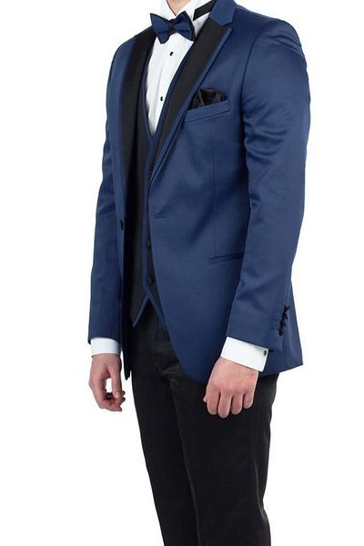 İmza Vestă căptușită cu guler mono din satin bleumarin, cu 6 picături, slim fit, smoking, costum de mire1001190152