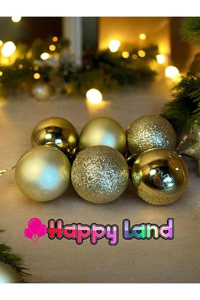 Happyland Christmas Pine Tree Ornament Gold Christmas Ball 4 cm 6-Piece Gold Christmas Cici Balls