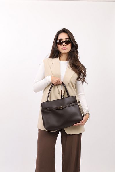 NOTHING Women's Kate - Brown Leather, Belt Detail, Magnet Cover Hand Shoulder Bag