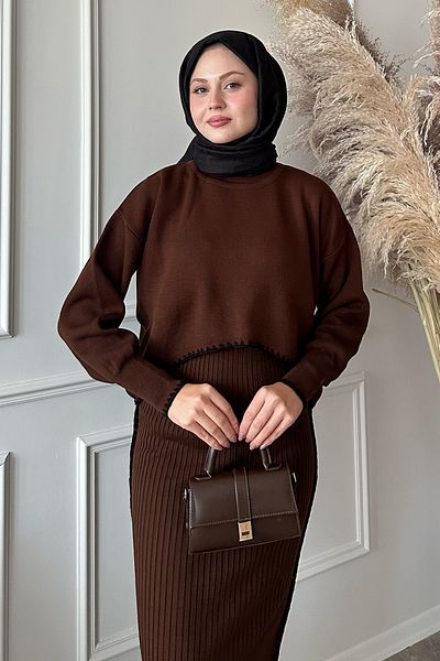 InStyle Σετ Πλεκτό Διπλό Bitter Brown Piping