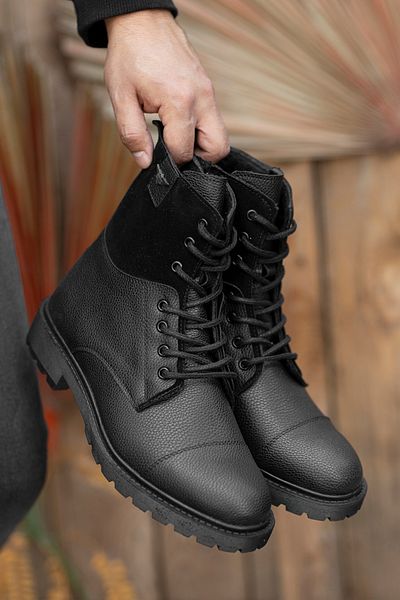 Zegeshoes Ανδρικές γούνινες μπότες με φερμουάρ και δεμένα κρύα και αδιάβροχα μαύρα χειμωνιάτικα μποτάκια