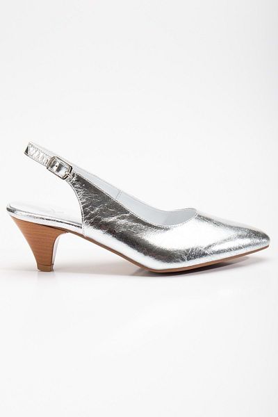 ANALİN SHOES Pantofi cu toc de damă din piele naturală de culoare argintie - cu curele la gleznă