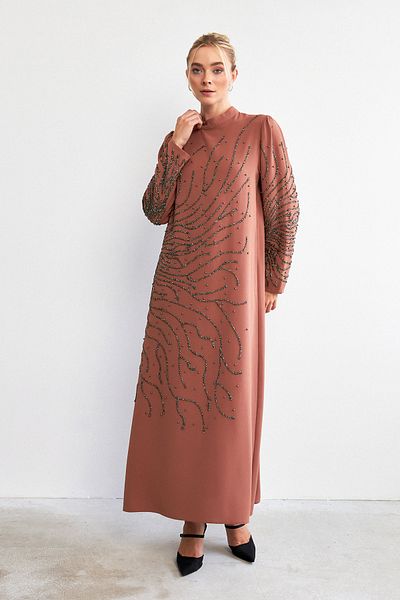 VAVİNOR Βραδινό φόρεμα Velina Stone Κεντημένο Camel