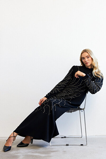 VAVİNOR Βραδινό Φόρεμα Velina Stone Κεντημένο - Μαύρο