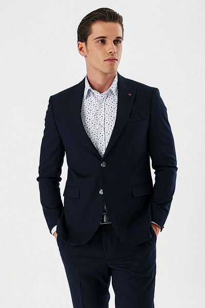 İmza Navy Blue Plain Swallow Collar Lycra 6 Drop Slim Fit Slim Fit Classic Suit1001240161