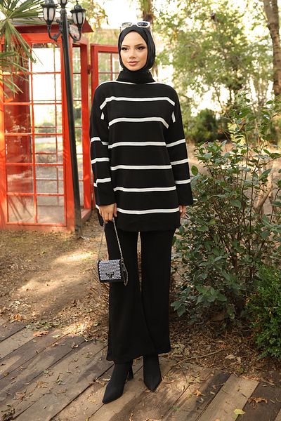 Şule Giyim Striped Thick Knit Knitwear Set