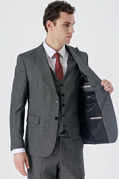 İmza Темно-антрацитовий костюм Slim 6 Drop з ластовиним коміром, подвійним розрізом і піджаком