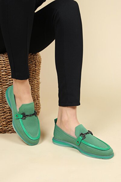 Birikon Трикотажні балетки з пряжкою ЗЕЛЕНІ