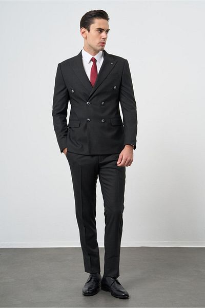İmza Stretch Slim Fit Μαύρο κοστούμι - Σπαθί γιακά, Πλήρης επένδυση, 6 Drop 1001245173