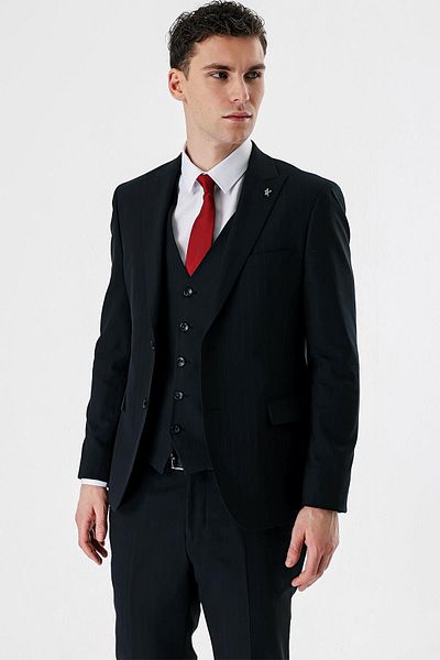 İmza Dark Navy Blue Swallow Collar Vest 6 Drop Slim Fit Slim Fit Classic Suit1001235165