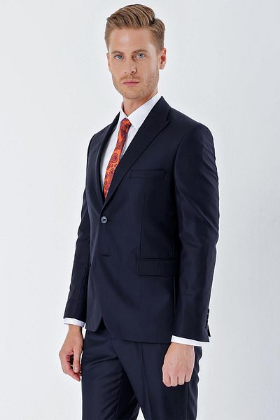 İmza Navy Blue Gabardine - Swallow Collar Lined Slim Fit Suit1001235011