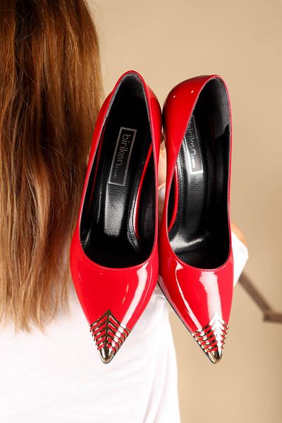 Birikon Red Toe Metal Patent Leather Stiletto
