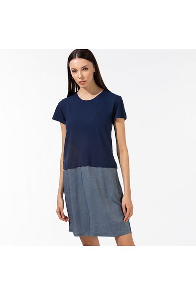 Lacoste Women's Short Sleeve Crew Neck Color Block Navy Dress
