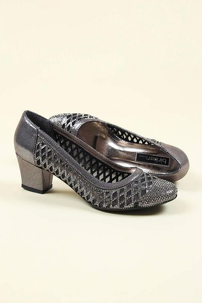 Birikon Laser Stone Low Heel Shoes PLATINUM