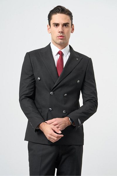 İmza Stretch Slim Fit Μαύρο κοστούμι - Σπαθί γιακά, Πλήρης επένδυση, 6 Drop 1001245173