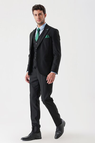 İmza Vestă neagră cu model Dobby cu guler înghițit Costum slim cu 6 picături din Lycra1001235156