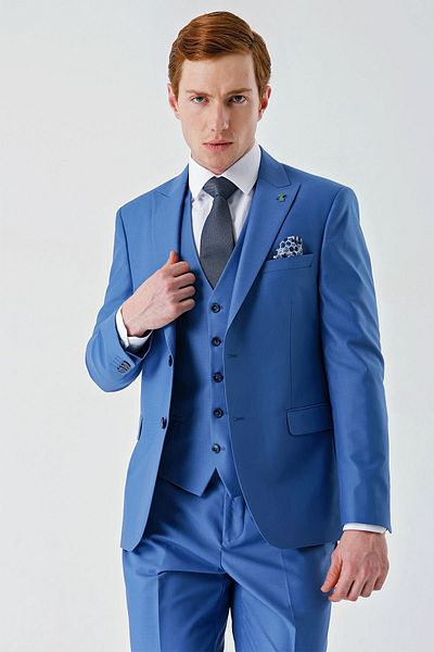 İmza Blue Gabardine Swallow Collar Vest 6 Drop Slim Fit Classic Suit1001240187