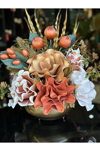 TASARIMHMODA Yapay Çiçek Aranjmalı Antik Yassı Vazo No:9