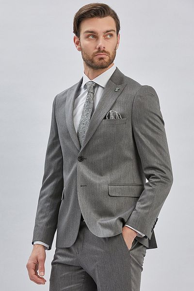 İmza Dark Anthracite 6 Drop Slim Fit Flexible Classic Suit - Plain Cloth Leg 1001240173