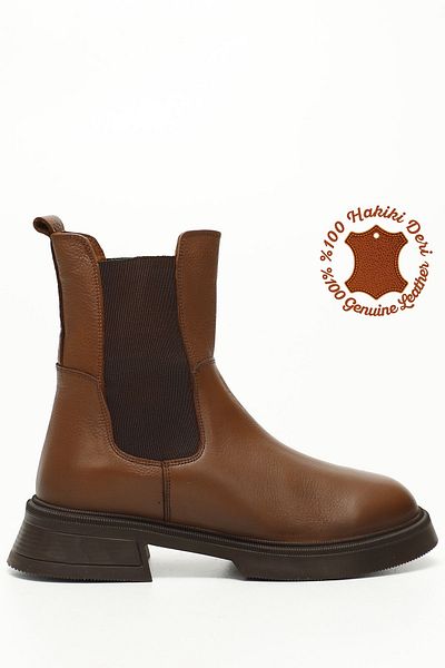 GÖNDERİ(R) Dámské/dívčí boty Chelsea Boots z pravé kůže Tan Floter se silnou podrážkou