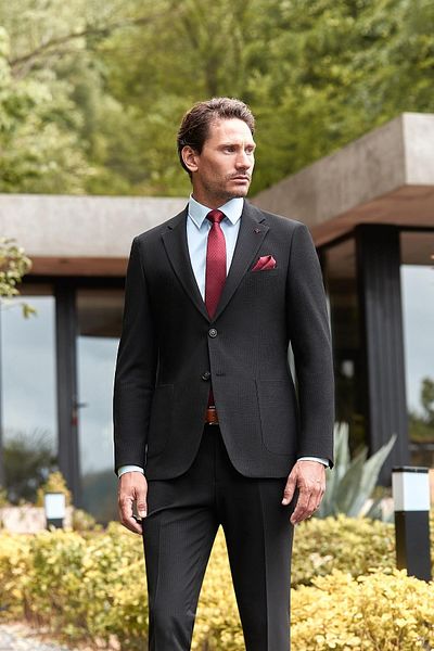 İmza Black Striped Slim Fit Lycra Lined Mono Collar Suit -1001240171