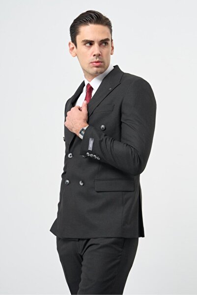 İmza Flexible Slim Fit Black Suit - Sword Collar, Full Lining, 6 Drops 1001245173