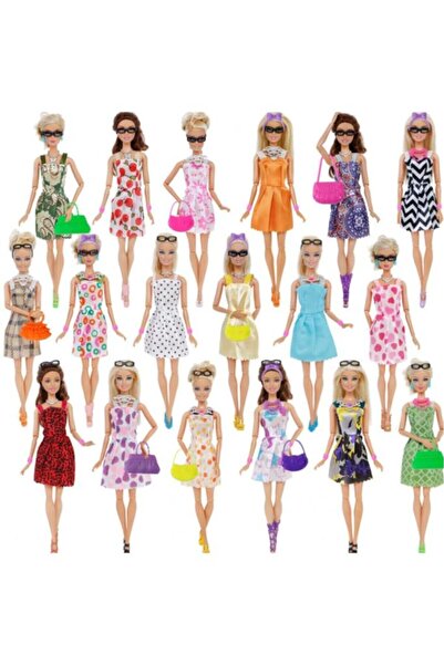 Schulzz Barbie Bebekler Için 42 Parça Aksesuar Kıyafet Ayakkabı Çanta Askı Gözlük Seti