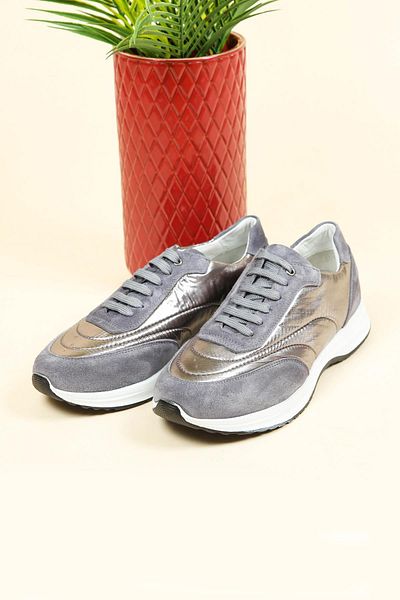 Birikon Γνήσια Suede Shiny Garnished Lace-Up Ανδρικά Παπούτσια ΓΚΡΙ