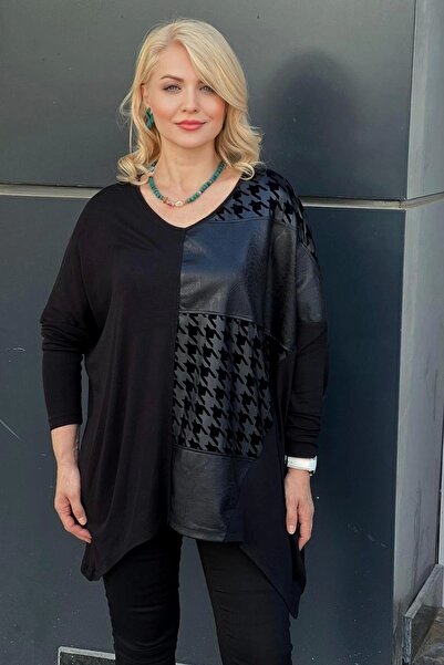 aytemas Λεπτομερής μπλούζα από ψεύτικο δέρμα με σχέδιο Houndstooth