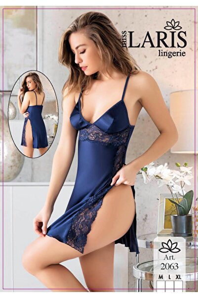 Miss Laris Lingerie ثوب نوم باللون الأزرق الداكن مع حزام من الساتان