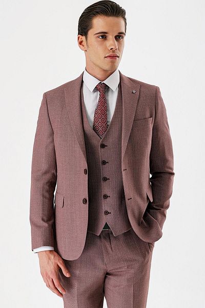 İmza Dark Mink Pattern Swallow Collar Vest with 6 Drop Slim Fit Slim Fit Classic Suit1001240157